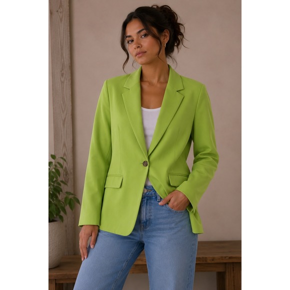 Lush Jackets & Blazers - Lush Lime Green Single Button Blazer Jacket Neon Chartreuse XL Women
